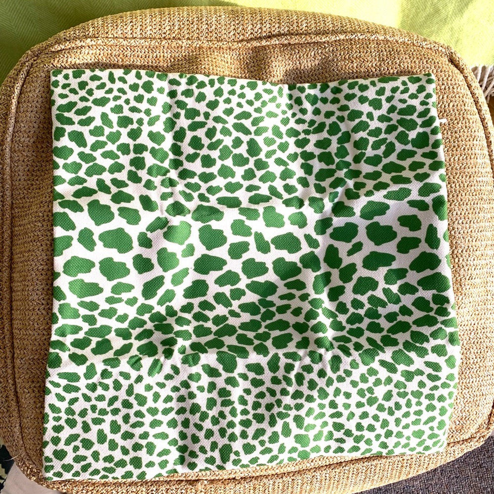 Pillow cover 15.5 inch square green and white animal print